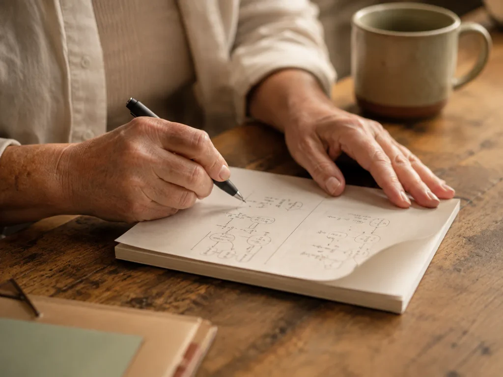 Provider sketching a dual-receptor diagram explaining how semaglutide vs tirzepatide differ in mechanism