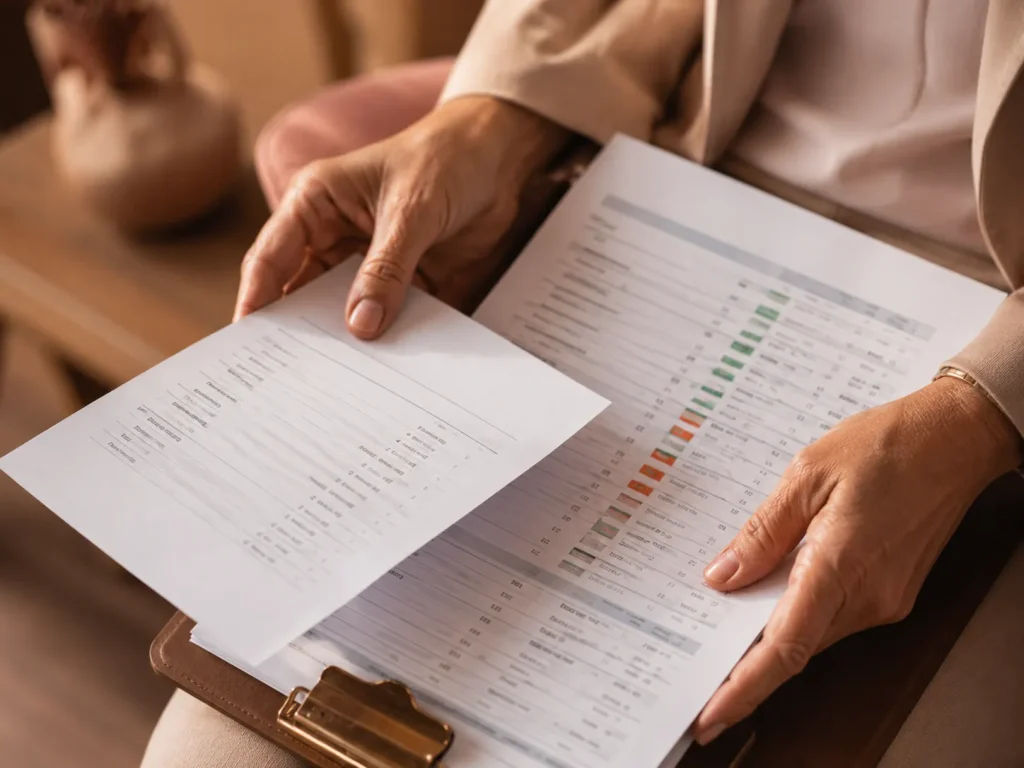 Provider hands comparing two lab panels side by side showing the broader scope of functional hormone testing versus a standard draw
