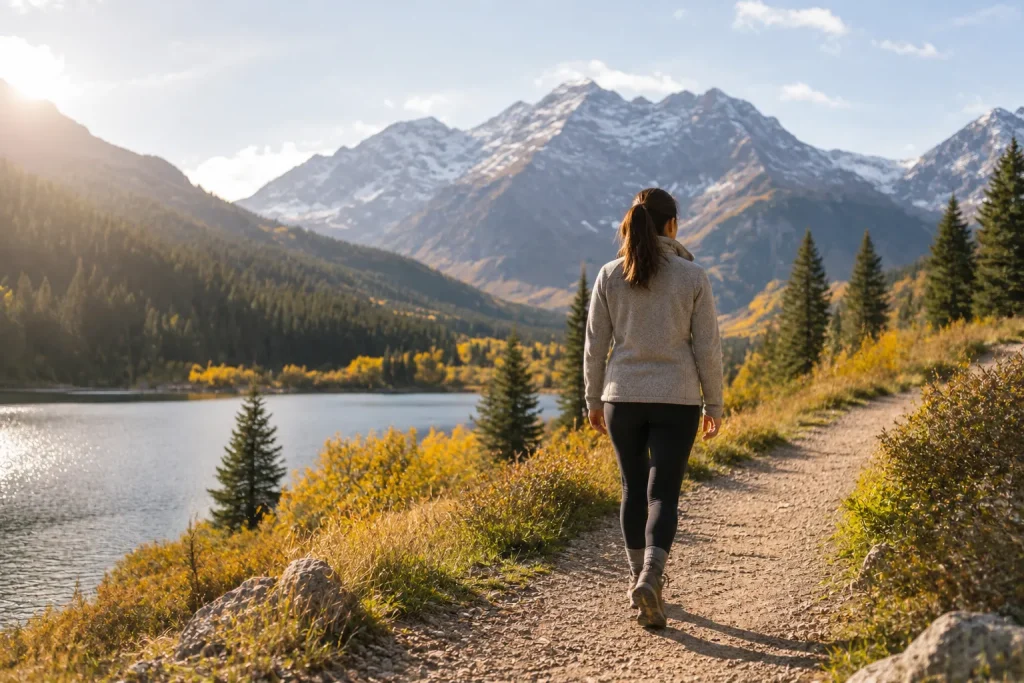 Person walking outdoors as part of a sustainable, root-cause weight loss plan