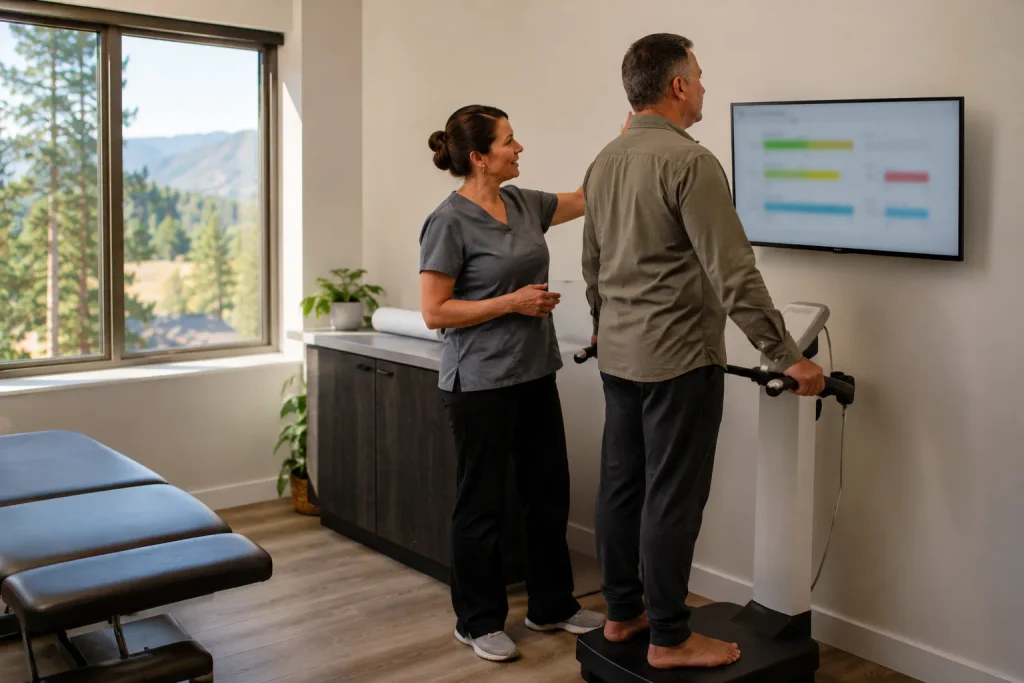 Nurse practitioner reviewing a body composition scan with a Client at a Colorado weight loss clinic