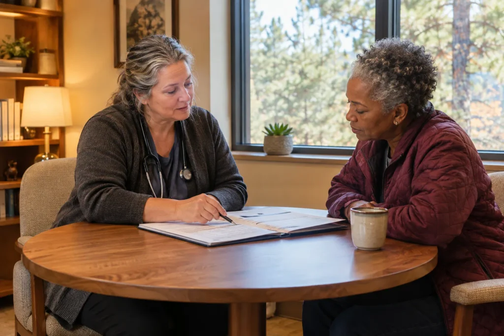 Provider and client reviewing a personalized metabolic health plan together.