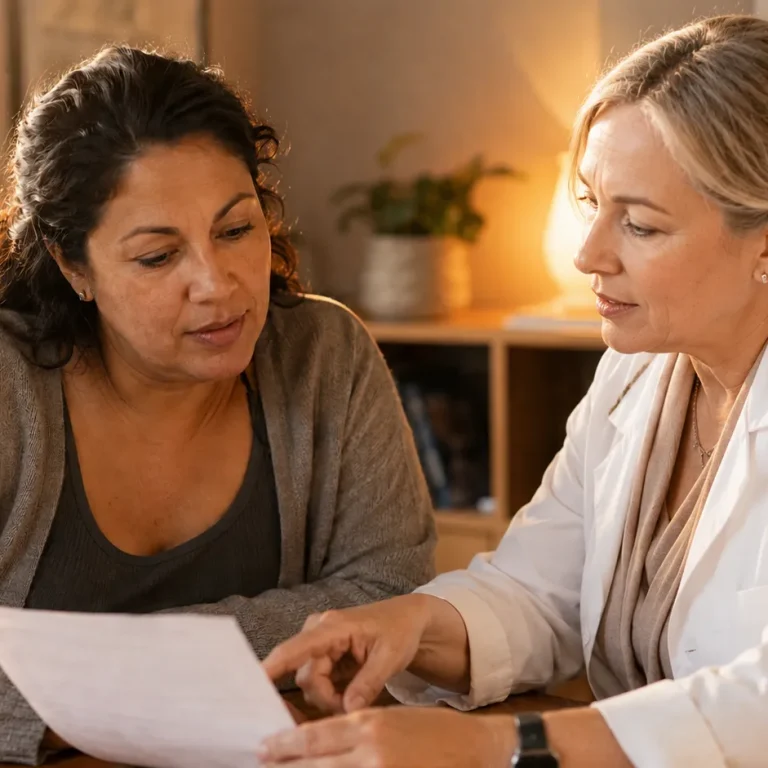 Provider reviewing lab results with a patient during a semaglutide vs tirzepatide consultation at Evexia clinic